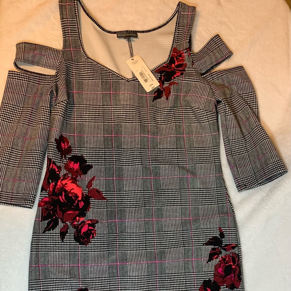 Black and white dress with red designs
